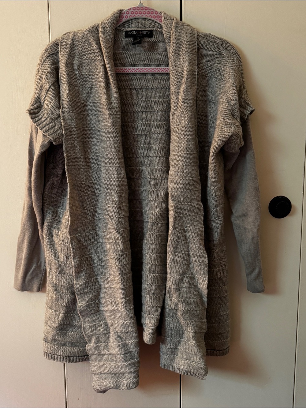 A. Giannetti Open-Front Draped Knit Cardigan in Light Gray